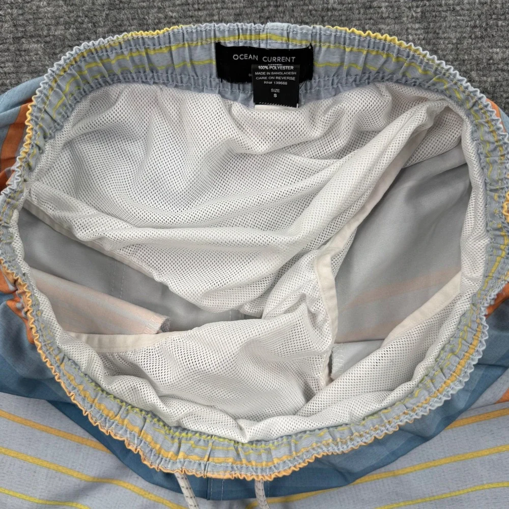 Ocean Current‎ Swim Trunks Small Blue Orange Striped Mesh Lined Men's